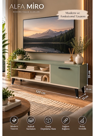 Solenne Modern Tv Ünitesi - Kum Beji - Su Yeşili - 120 Cm Solenne Modern Tv Ünitesi - Kum Beji - Su Yeşili - 120 Cm
