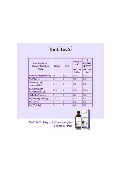 TheLifeCo Hayıt & Civanperçemi Ekstraktı 150 ML
