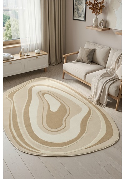 Mariesse Home Amorf Krem Bej Modern Dokuma Salon Oturma Odası Halısı