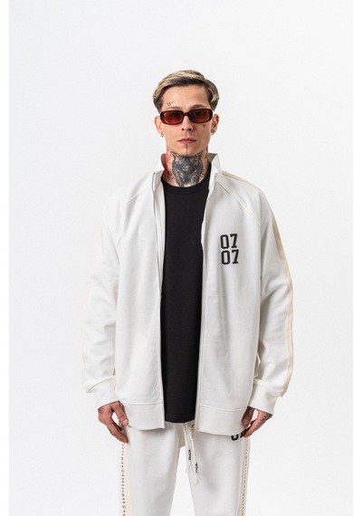 Respire Erkek 7 Şerit Detaylı Dik Yaka Doubleface Zip Oversize Sweatshirt Ekru
