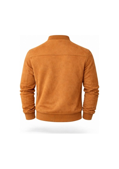 Premium Slim Fit Bomber Kolej Deri Ceket Taba