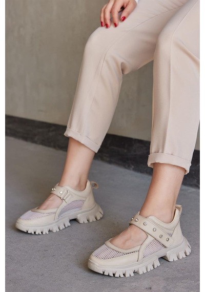 Melissa Bej Deri Taş Aksesuarlı Kadın Sneaker-Bej