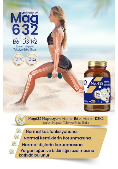 Evopharma Mag632 Magnezyum, Vitamin B6 Ve Vitamin D3k2 İçeren Takviye Edici Gıda