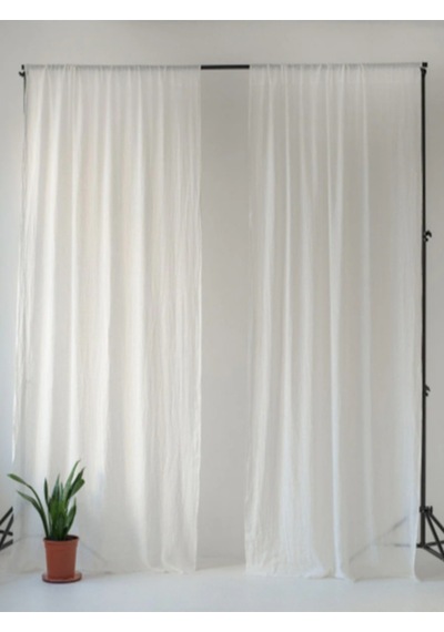 Beyaz Keten Perde Çubuk Cepli 2'li Set 130x170 Cm Beyaz