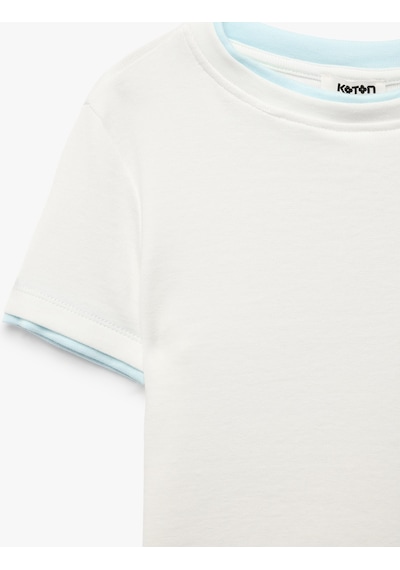 Koton Modal Karışımlı Bisiklet Yaka Kısa Kollu Slim Fit Tişört Ekru 7wkg10332ak