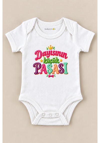 Babylimon Dayısının Küçük Paşası Beyaz Kısa Kollu Çıtçıtlı Bebek Zıbını Beyaz - 930083783 Beyaz