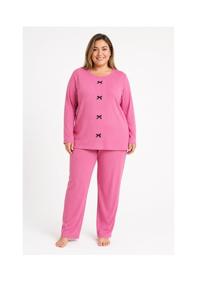 Sleeproom Büyük Beden Kadın Kaşkorse Mevsimlik Pembe Pijama Takımı