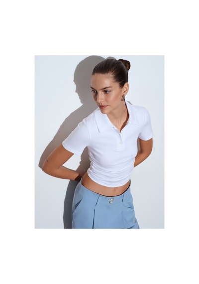 Dilvin 32614 Polo Yaka Top Beyaz