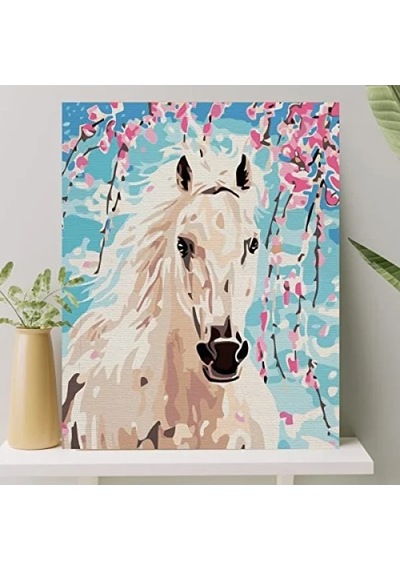 Numaralı Boyama Tuval Seti - 40x50 Cm, Beyaz At Deseni