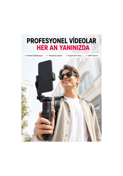 Akıllı Takipli Gimbal Selfie Stick Profesyonel Video Çekim Stabilizatörü Uzayabilir Tripod Bluetooth Düz Renk