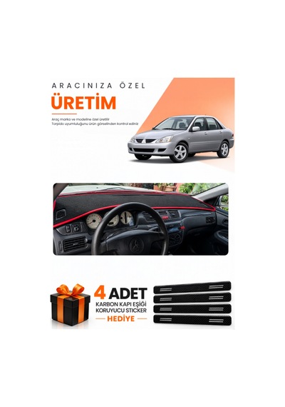 Mıtsubıshı Lancer 2003-2006 Uyumlu Torpido Koruma Örtüsü Oto Kılıfı - Siyah Kırmızı