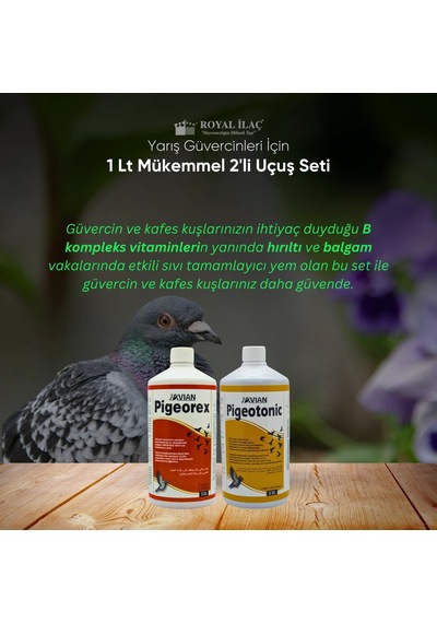 Royal Güvercin ve Kafes Kuşları İçin Muhteşem İkili Set Pigeotonic+pigeorex 1 L