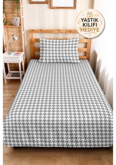 Gri Geometrik Genç Odası Tek Kişilik Pike Takımı - Modern Kazayağı 160x220 Cm Kapitone Yatak Örtüsü Turuncu