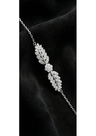 Roza Silver 925 Ayar Rodyum Zirkon Taşlı Yaprak Motifli Işıltılı Gümüş Bileklik Rzb10089 Gümüş
