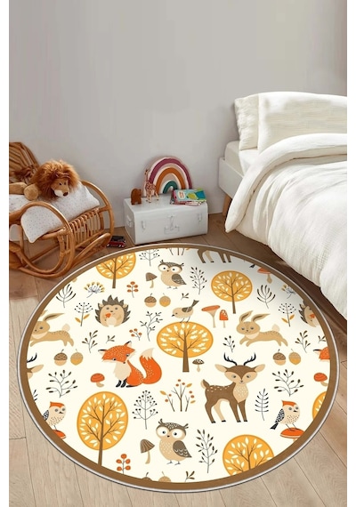 West Home Makinede Yıkanabilir Kaymaz Taban Leke Tutmaz Yuvarlak Çocuk Halısı Oyun Matı Wh 555 Sand Yuvarlak