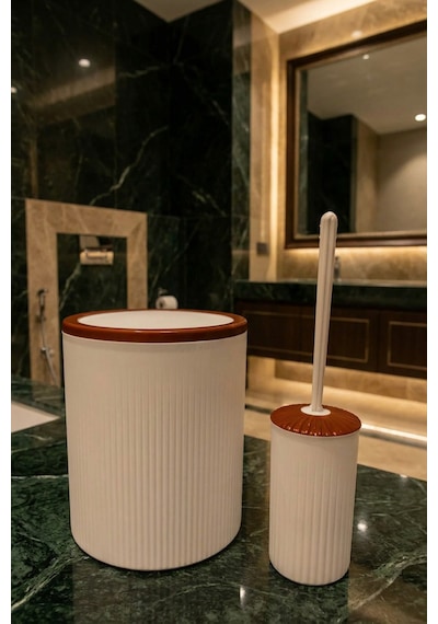 Makri Home 2'li Banyo Seti, Çöp Kovası Ve Wc Fırçalık, Beyaz, Hacim: 6 Litre Beyaz