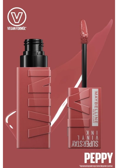 Maybelline New York Super Stay Vinyl Ink Uzun Süre Kalıcı Likit Parlak Ruj 115 Peppy + Mini Sky High Cosmic Black Maskara