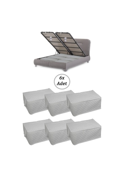6 Adet Kapitoneli Baza Altı Hurç 60x40x22 Beyaz Tela 60 X 40 Beyaz Tr Diğer