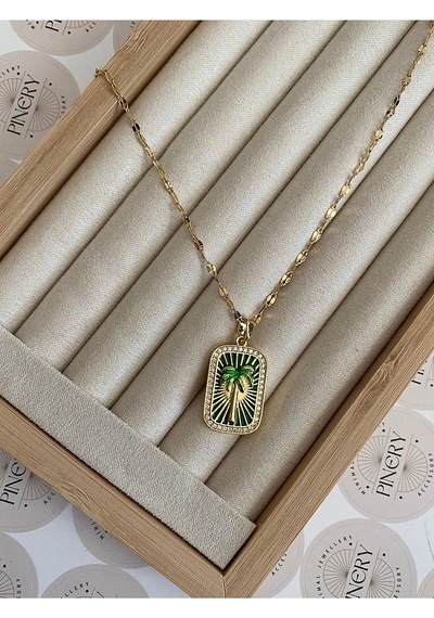Pinery Jewels Palmiye Kararmaz Çelik Kadın Gold Kolye Altın