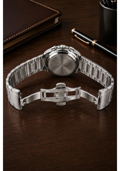 Erkek Gümüş Renk Metal Kordon Analog Kol Saati Siyah Kadran Takvim Göstergeli - Gümüş Çok Renkli 96587900