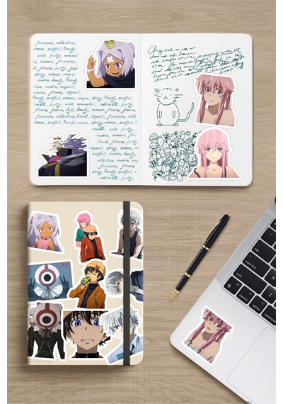 Mirai Nikki The Future Diary Anime Telefon Laptop Yapışkanlı Folyo Sticker Paketi 23 Adet Çok Renkli