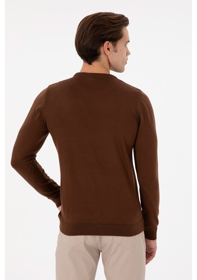 U.S. Polo Assn. Erkek Slim Fit Bisiklet Yaka Kahverengi Kazak 50297040-VR158