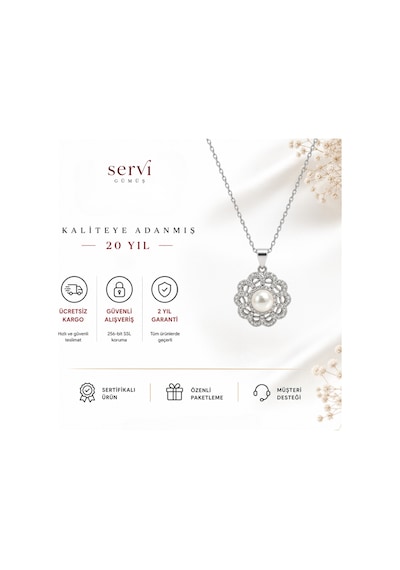 Servi 925 Ayar Gümüş Pearl Garden İnci Çiçek Kolye-513