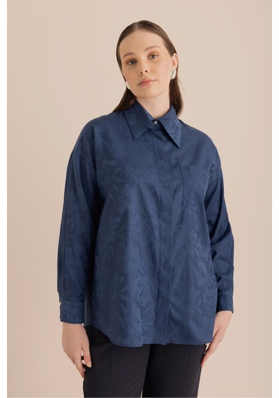 Aker Jakar Desenli Cotton Gömlek Lacivert Lacivert