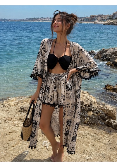 Na Addesıgn Bohem Moon 4 Lü Plaj Takımı Oversize Kimono Şort Büstiyer Bandana Set Siyah Beyaz Na Addesıgn Bohem Moon 4 Lü Plaj Takımı Oversize Kimono Şort Büstiyer Bandana Set Siyah Beyaz