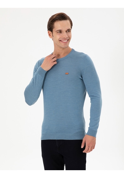 U.S. Polo Assn. Erkek Slim Fit Bisiklet Yaka Mavi Kazak 50297040-VR251