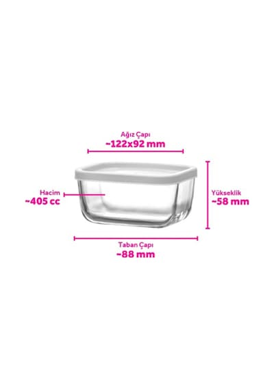 LAV Cube Cam Saklama Kabı Tekli Küçük Boy 405 ml Dikdörtgen Beyaz Plastik Kapaklı (Kahvaltılık )