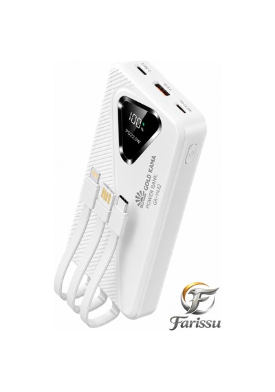20000mah Power Bank 22.5w Süper Hızlı Şarj Type-c Lightning Dahili Kablolu Dijital Göstergeli Gri