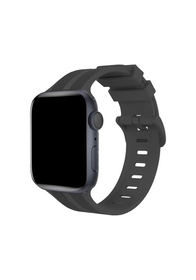 Newface Apple Watch 38mm Kr408 Çizgili Silikon Kordon - Koyu Gri Diğer