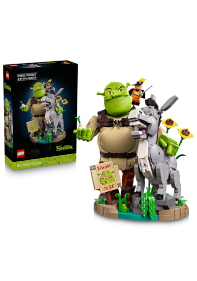 LEGO® Shrek: Şrek, Eşek ve Çizmeli Kedi 72423 - Yetişkinler için Minifigür İçeren Dekoratif Model Yapım Seti (1403 Parça)