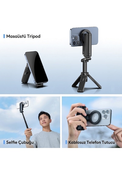 Ulanzi Jj03s Manyetik Telefon Tripodu 360 Selfie Çubuğu Bluetooth Kumandalı Siyah - T090a