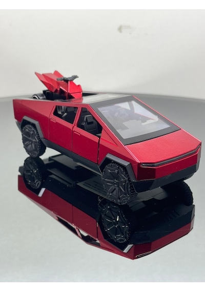 Tesla Cyber Truck 1:32 Ölçek Metal Çek Bırak 12 Cm Oyuncak Araba - Kırmızı
