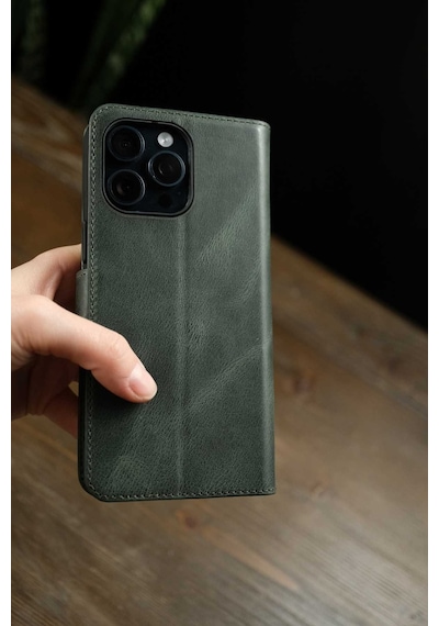 Oppo A6t Hakiki Deri Cüzdanlı Kapaklı Kaliteli Lüks Cüzdan Kılıf Haki