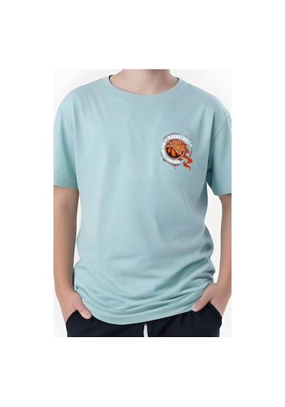 Panios Kids Basketball Baskılı Erkek Çocuk Kısa Kollu Tişört Mint Yeşili