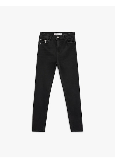 Koton Yüksek Bel Fermuar Cep Detaylı Toparlayıcı Skinny Jean Pantolon - Push Up Skinny Jeans Siyah 6wal40042md Siyah