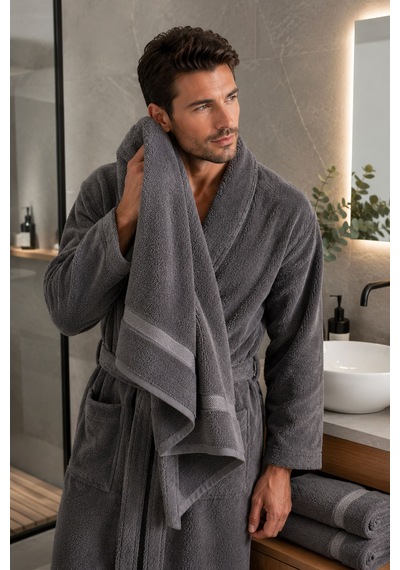 2 Parça Asker Banyo Havlu Seti 70x140 + 50x90 Cm Atlas Antrasit