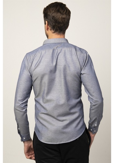 Tudors Slim Fit Dar Kesim Oxford Spor Erkek Gömlek-21477 Lacivert