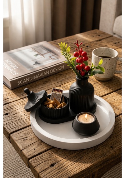 Siyah & Beyaz Modern Seramik 6 Parça Dekor Seti Minimalist Ve Şık Tasarım