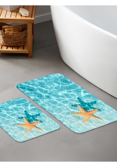 Dijital Baskılı Yıkanabilir Kaymaz Taban 2li Banyo Halısı Paspas Klozet Takımı 5088b
