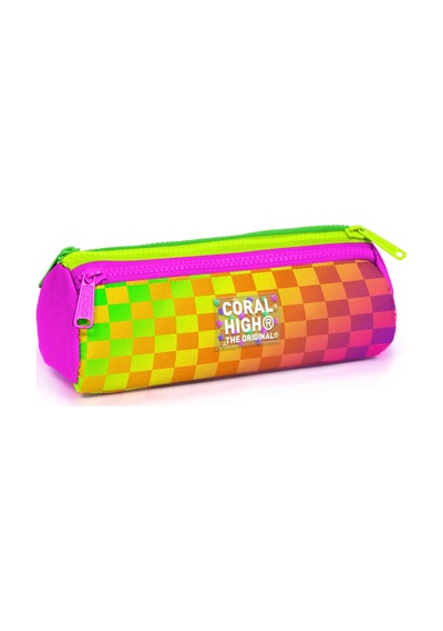 Coral High Kids Neon Renkli Dama Desenli Üç Bölmeli Kalem Çantası 31003 Çok Renkli