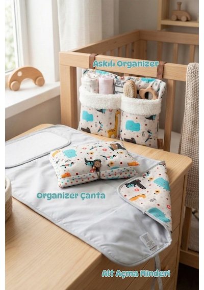 Yenidoğan 3 Prç Anne Bebek Hediye Hastane Çıkışı Alt Açma Bakım Çanta Askılı Organizer Set Animal