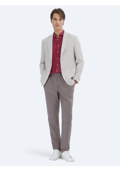 Kip Somon Desenli Modern Fit Keten Karışımlı Ceket Somon