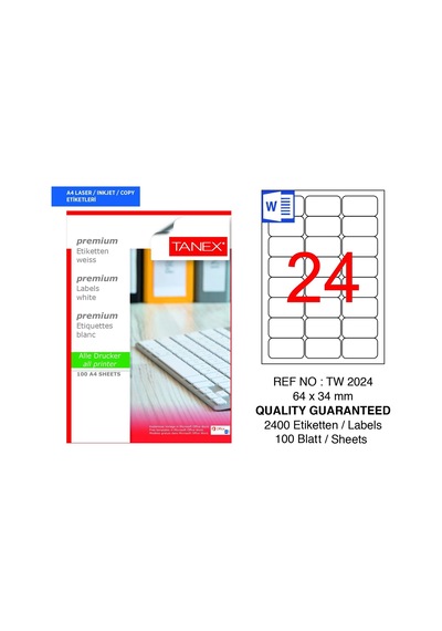Tanex Tw-2024 64x34mm 100 Lü Lazer Etiketi