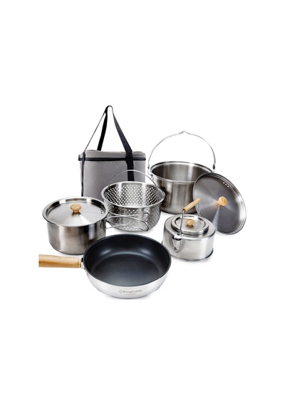 Kingcamp Cookware Set I Paslanmaz Çelik Kamp Tencere Seti Gri