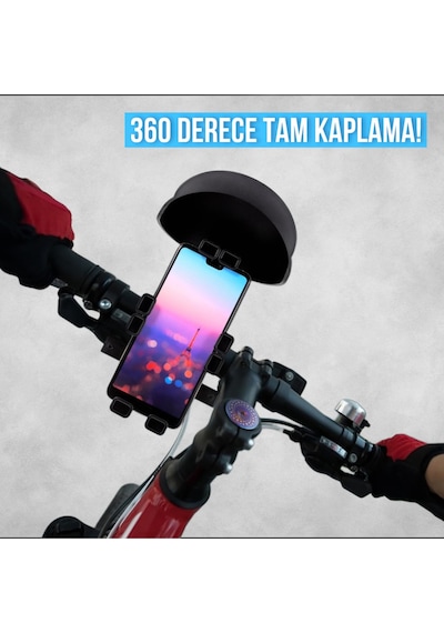 Gidon Ayna Bağlantılı Titreşim Önleyicili Yağmur Güneş Koruma Motosiklet Bisiklet Telefon Tutacağı