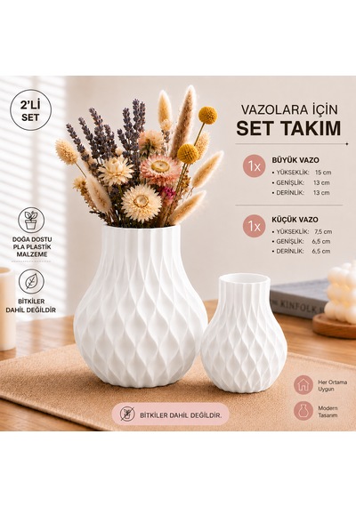 Modern Dekoratif Beyaz Vazo 15 Cm 3d Dokulu Çiçek Vazosu Pla Plastik Saksı Ve Kuru Çiçek Vazosu Ev Ofis Salon Dekoru